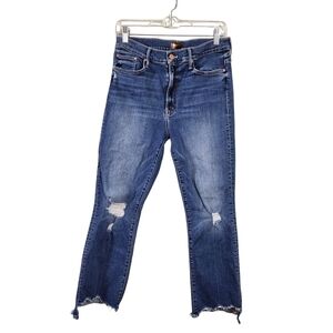 MOTHER Blue Cropped Distressed Jeans